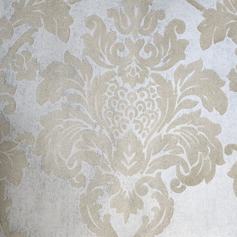 Wallpaper flocking rustic beige Flocked vintage damask velvet wallcoverings roll gallery