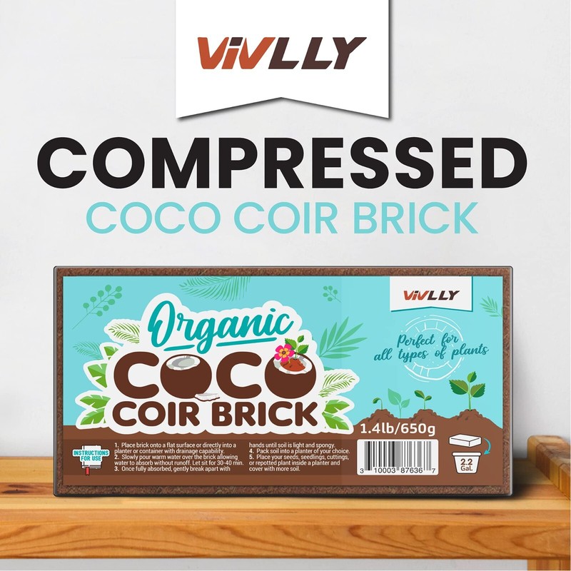 Compressed Coco Coir 1.4 LBS Brick Coconut Soil with Low EC & PH Balance gallery