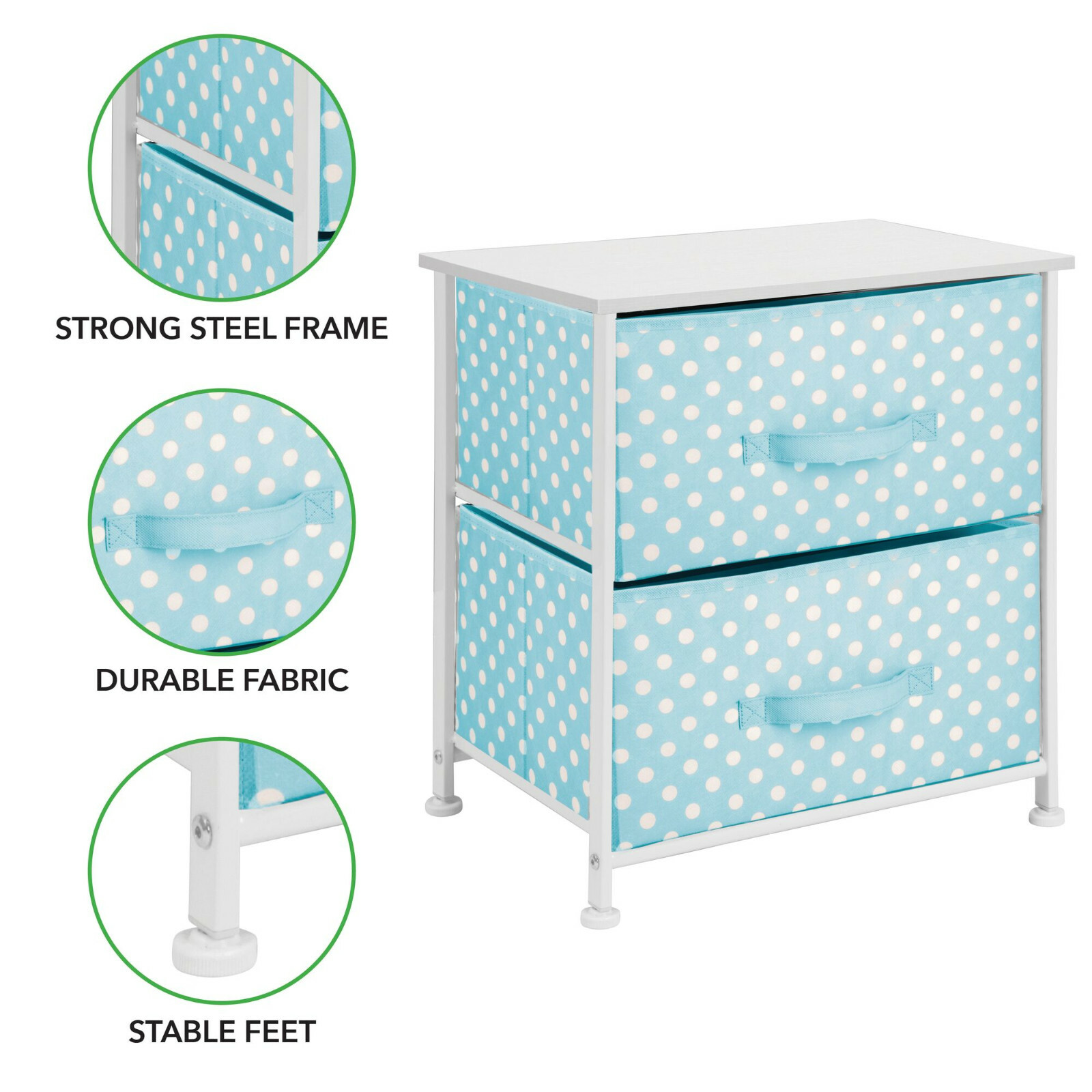 mDesign Kids Vertical Dresser Storage Tower 2 Drawers Polka Dot Turquoise/White gallery