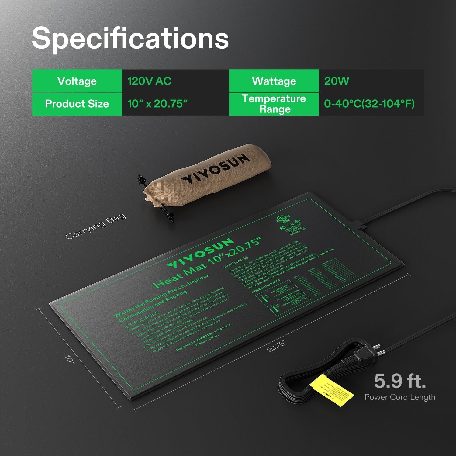 VIVOSUN Durable Waterproof Seedling Heat Mat 10" x 20.75" UL & MET-Certified,20W gallery