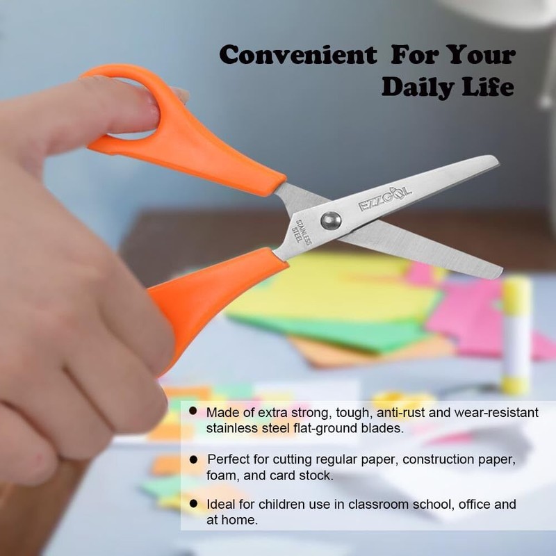 Scissors Bulk for Kids, EZZGOL 48 PACK 5” Safety Pink, Blue, Orange, Green gallery