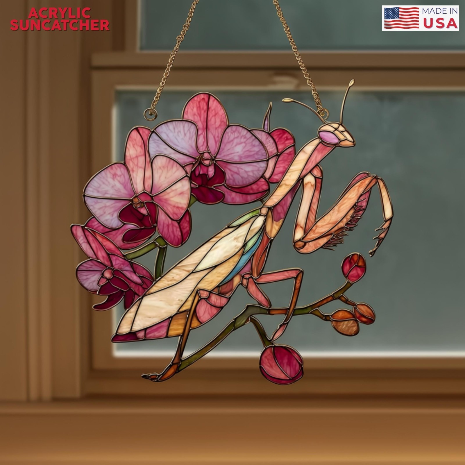 Custom Praying Mantis Acrylic Suncatcher – Orchid Mantis Window Hanging – Insect gallery