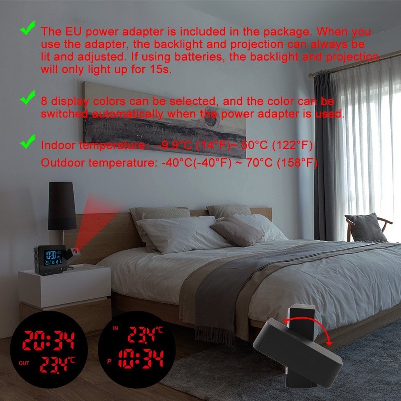 Projection Alarm Clock Weather Station Indoor Outdoor Thermometer Digital Displa gallery
