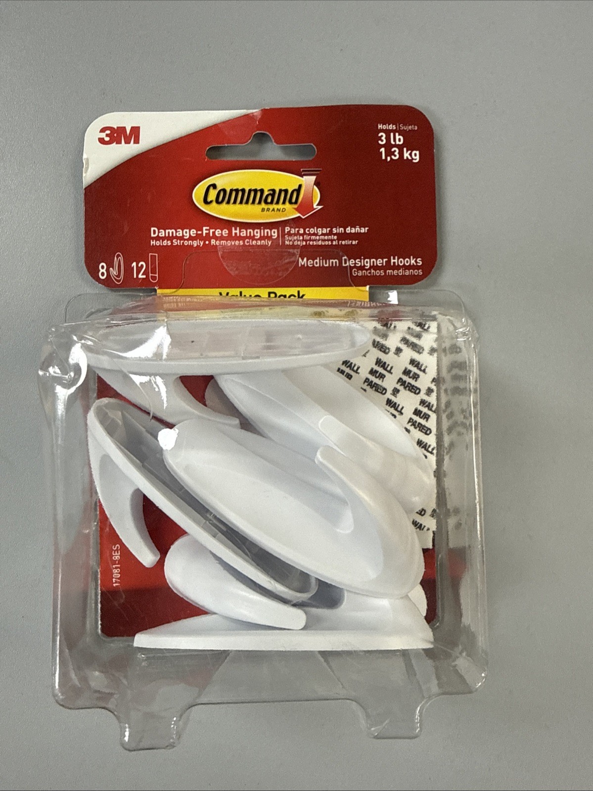 3M Command 8-Piece Medium Designer Hooks & 12 Adhesive Strips 3lbs. 17081-8ES gallery