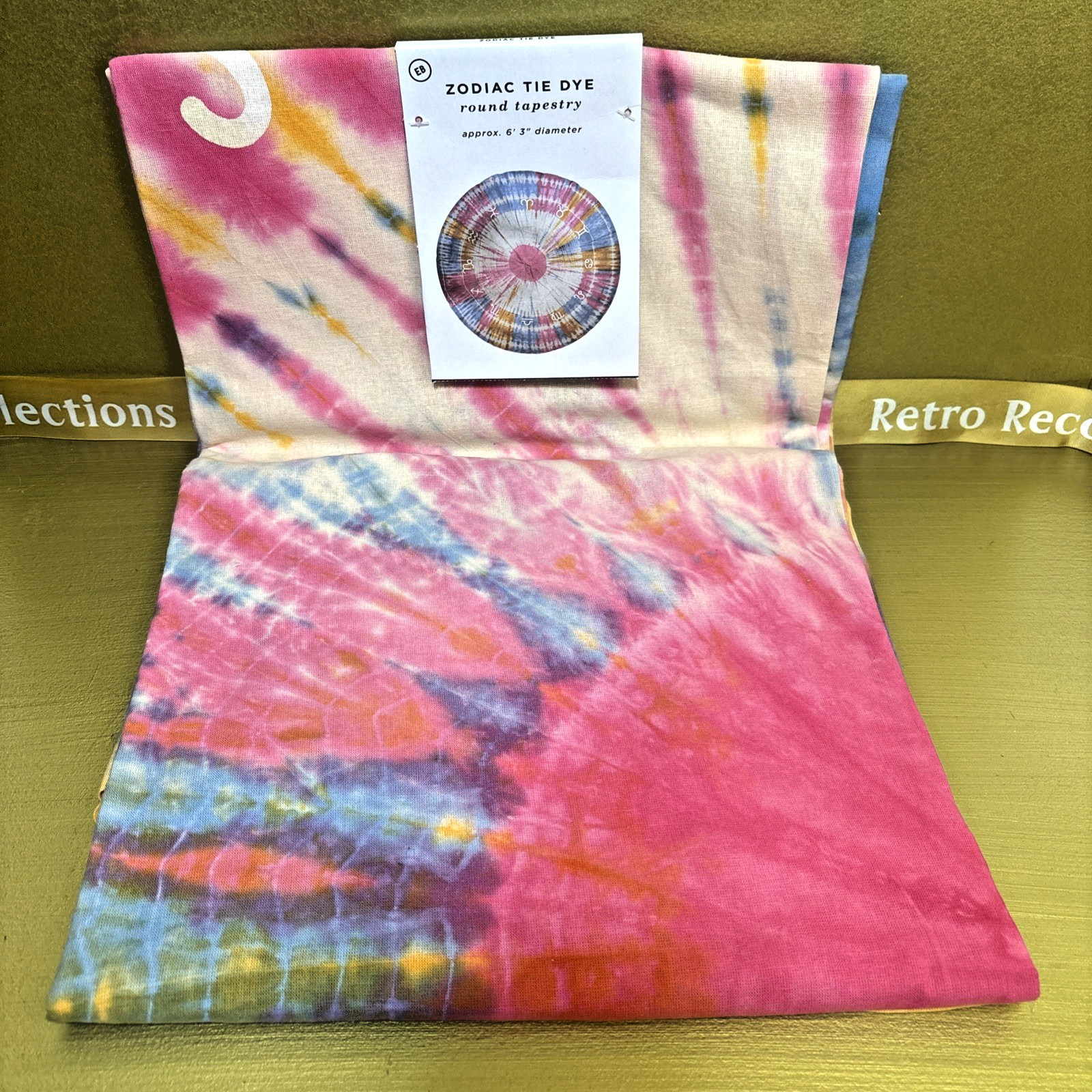 Earthbound Zodiac Tie Dye Round Tapestry 75” Wall Hanging Celestial Pink Blue gallery