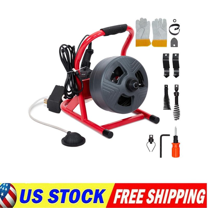 50FT x 5/16"Drain Cleaner Machine, Sewer Snake Auger Auto Feed w/6 Cuttes, Glove gallery