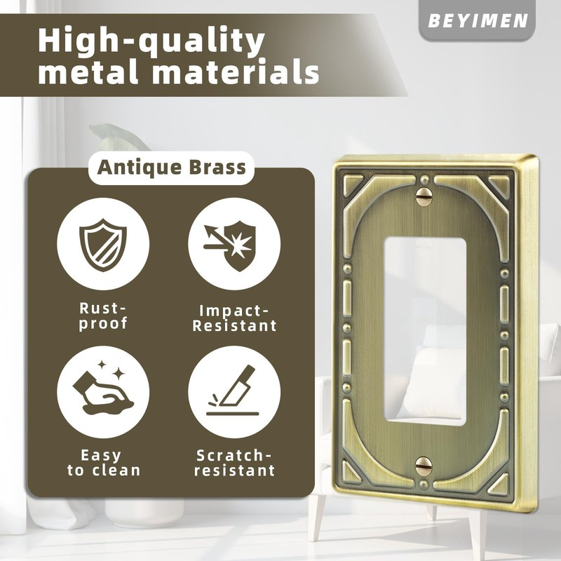 6 Pack Single Decorator Switch Covers Wall Plate, Antique Brass Decorative Ro... gallery