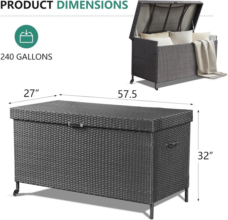 Outdoor Wicker Deck Box 240 Gallon Storage Container with Wheels & Handles Patio gallery