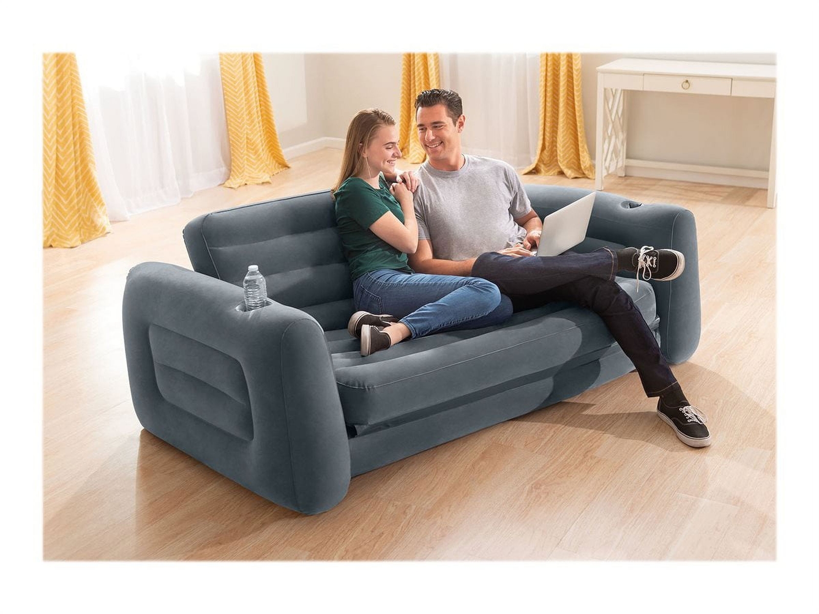 Intex Pull-Out Inflatable Bed QUEEN SOFA FUTON 66552EP Sleep Apartment House NEW gallery