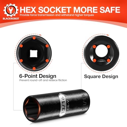 1/2 Inch Drive 6-Point Deep Socket Deep Impact Socket, CR-V Steel 13/16 inch gallery