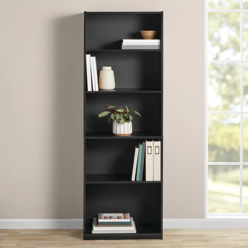 Mainstays 5-Shelf Bookcase Adjustable Shelves Storage Unit True Black Oak 71 in. gallery
