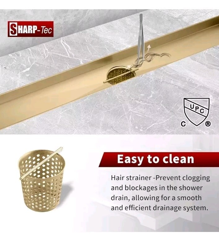 Sharp-tec 32 inch Linear Shower Drain Bathroom 092 Stainless Steel Gold gallery