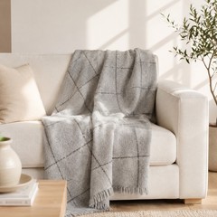 Threshold Grey Windowpane Textured Boucle Throw Blanket with Fringe 50×60 NEW