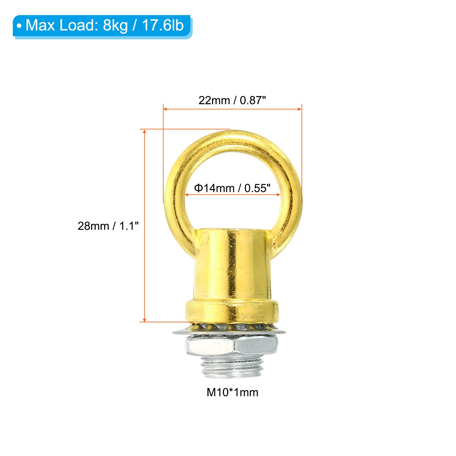 3set 8kg M10 Thread Lifting Eye Nut Loop Holder Hook Ring Electrophoresis Gold gallery