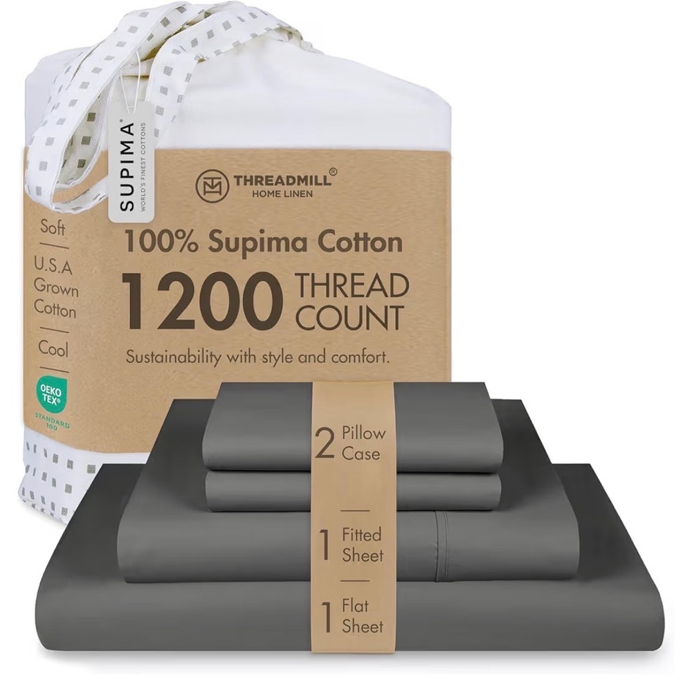 Threadmill Luxury 1200 Thread Count Supima Cotton Sheets, King Size, 4 Pc Dar...