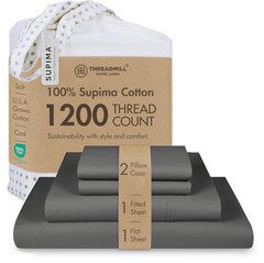 Threadmill Luxury 1200 Thread Count Supima Cotton Sheets, King Size, 4 Pc Dar…