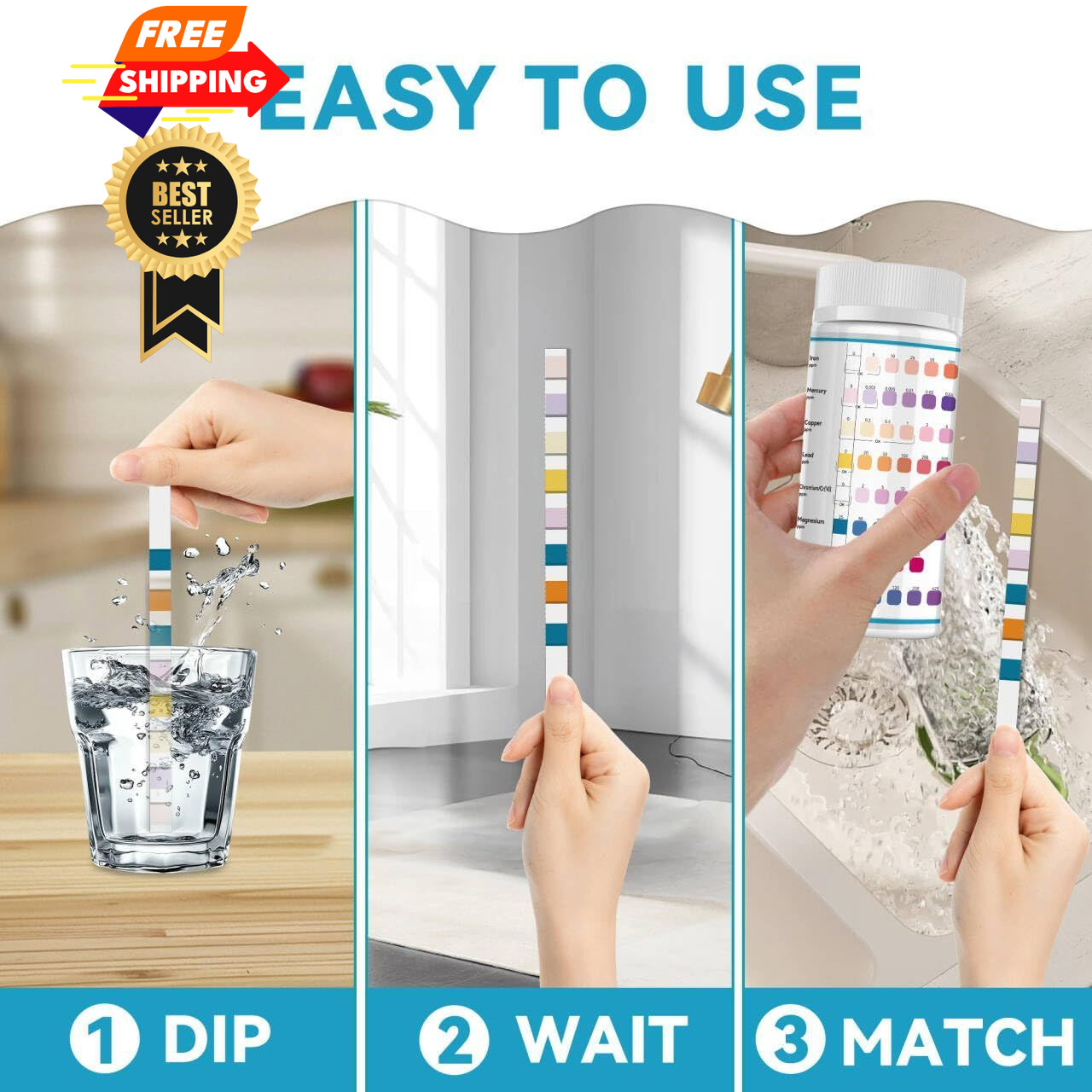 Heavy Metals Water Test Strips (8 Tests) - 100ct Home Testing Kit for... gallery