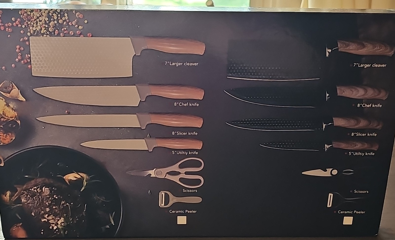 6 Piece Kitchen Knife Set Wood Handles Cleaver Chef Utility Scissors Peeler gallery