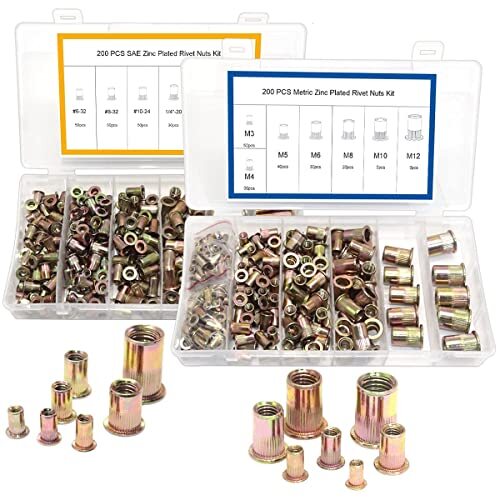 400Pcs SAE & Metric Rivet Nut Kit Carbon Steel Rivnut Threaded Inserts Assortmen gallery