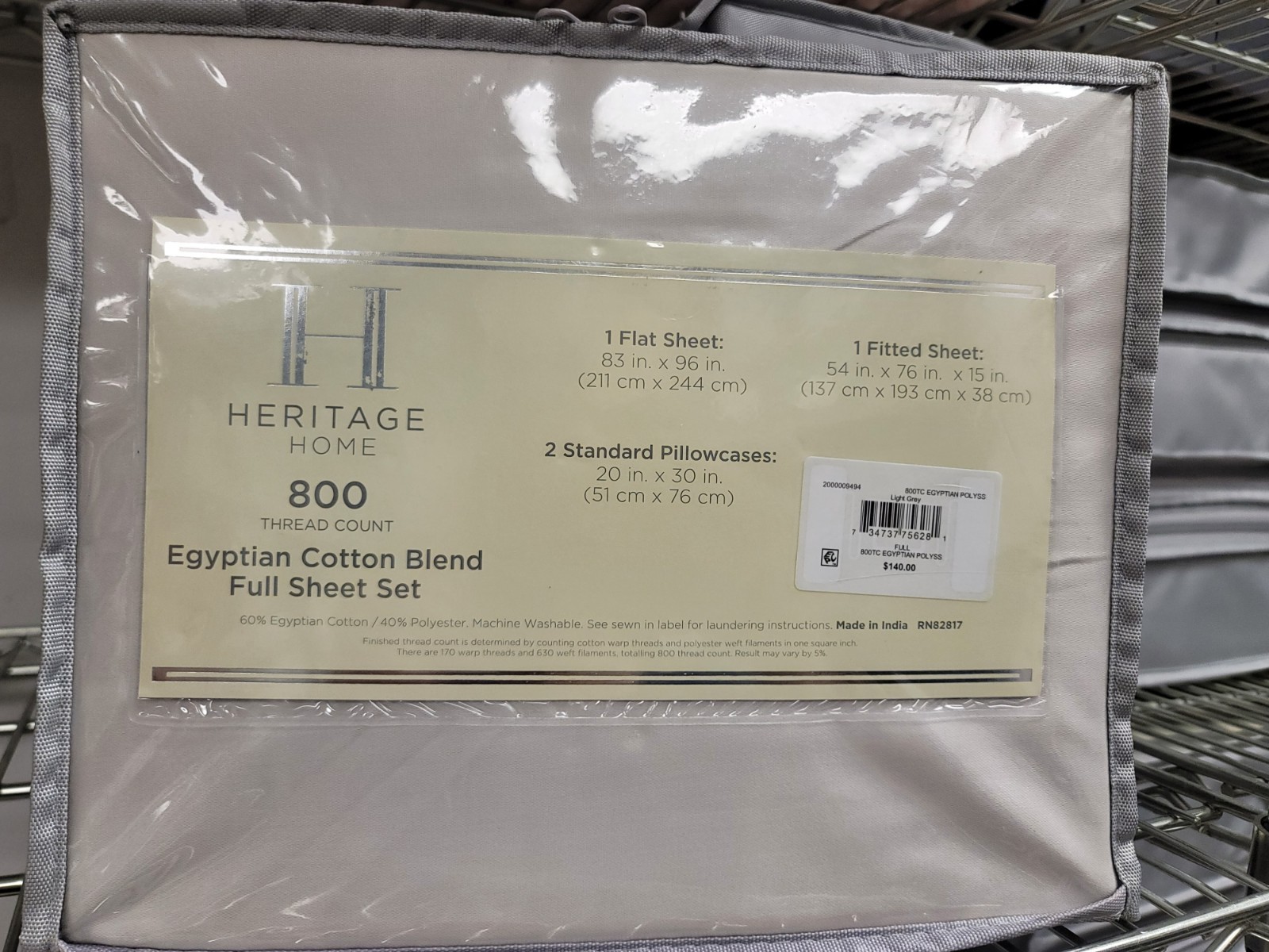 Heritage Home 800 Thread Count Cotton Blend/Polyester FULL Sheet Set Light Grey gallery