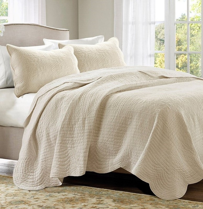IVORY MATELASSE 3pc Full Queen COVERLET SET : FARMHOUSE COTTAGE QUILT CREAM TILE gallery