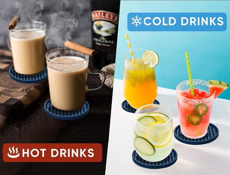 Coasters for Drinks 6 Pack Drink Coasters with Holder,Heat Resistant Silicone Cu gallery