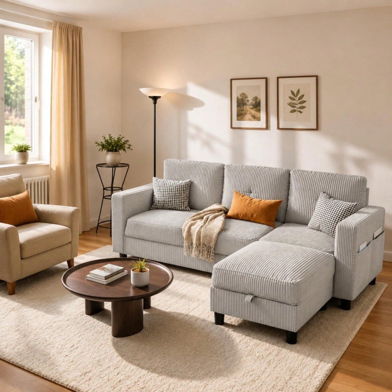 Convertible Sectional Sofa with Storage Ottoman 77” L-Shaped 3-Seat Couch gallery