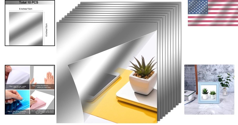 Thin and Lightweight Self-Adhesive Mirror Panels - 10x 6x6'' for Easy Decor gallery