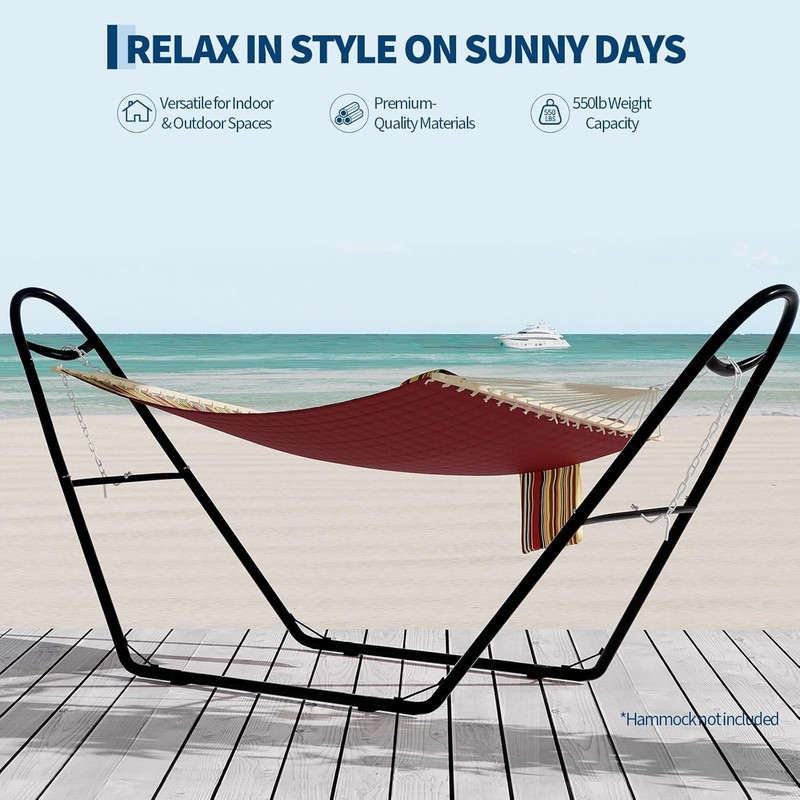 Universal Double Hammock Stand 550LBS Outside Fits 9 to 14 FT Hammocks Black gallery