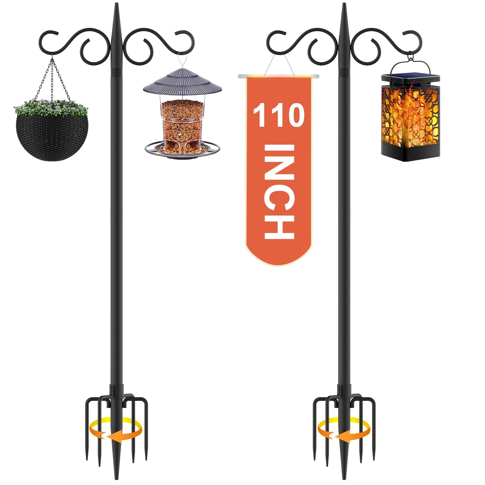 Double Shepherds Hooks for Outdoor,2 Pack 110 Inch Bird Feeder Pole with 5 Pr... gallery