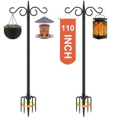 Double Shepherds Hooks for Outdoor,2 Pack 110 Inch Bird Feeder Pole with 5 Pr…
