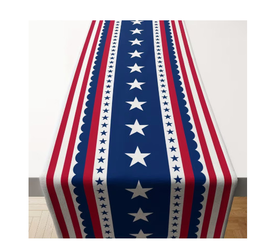 DURABLE CANVAS 13X48 PATRIOTIC STARS & STRIPES AMERICAN FLAG STYLE TABLE RUNNER gallery