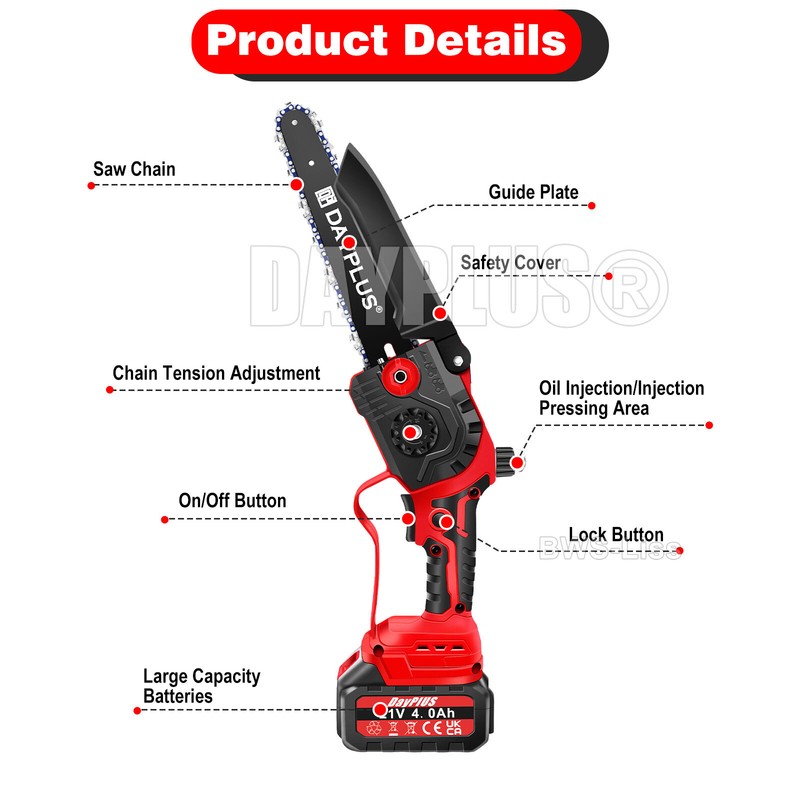 8" Mini Handheld Electric Chainsaw Cordless Chain Saw Wood Cutter Battery Power gallery