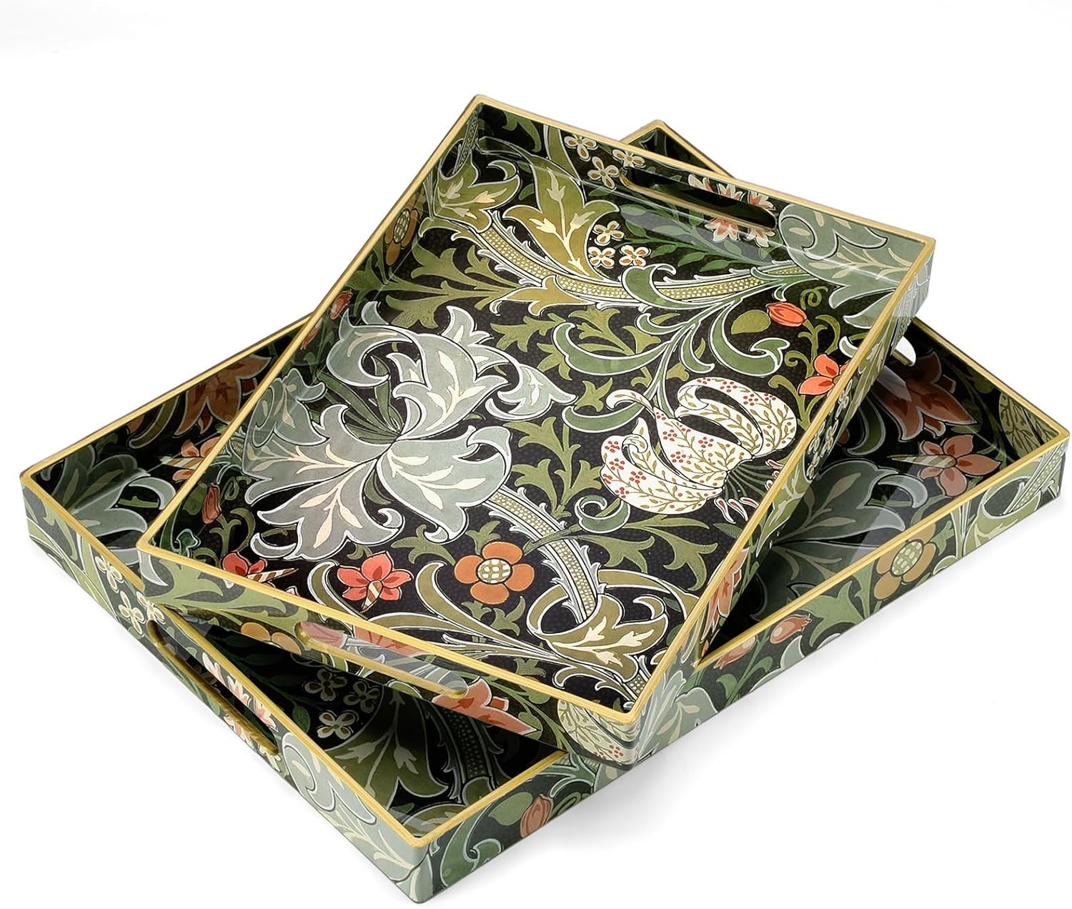 2 Pcs Serving Trays W/ Handles Plastic Tray Ottoman Coffee Table William Morris gallery
