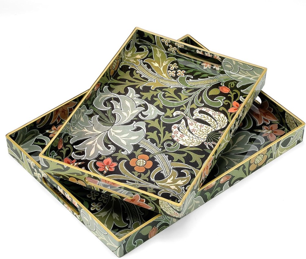 2 Pcs Serving Trays W/ Handles Plastic Tray Ottoman Coffee Table William Morris
