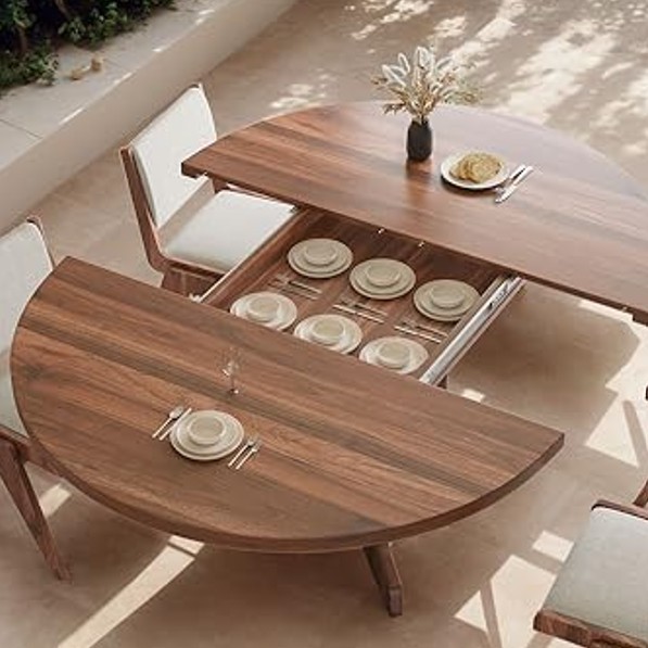 Round Oval Extendable Wood Dining Table for 6 Mesa Comedor Redonda Extensible gallery