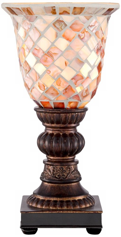 Traditional Uplight Accent Table Lamp 12" High Bronze Mosaic Ivory Glass Bedroom gallery