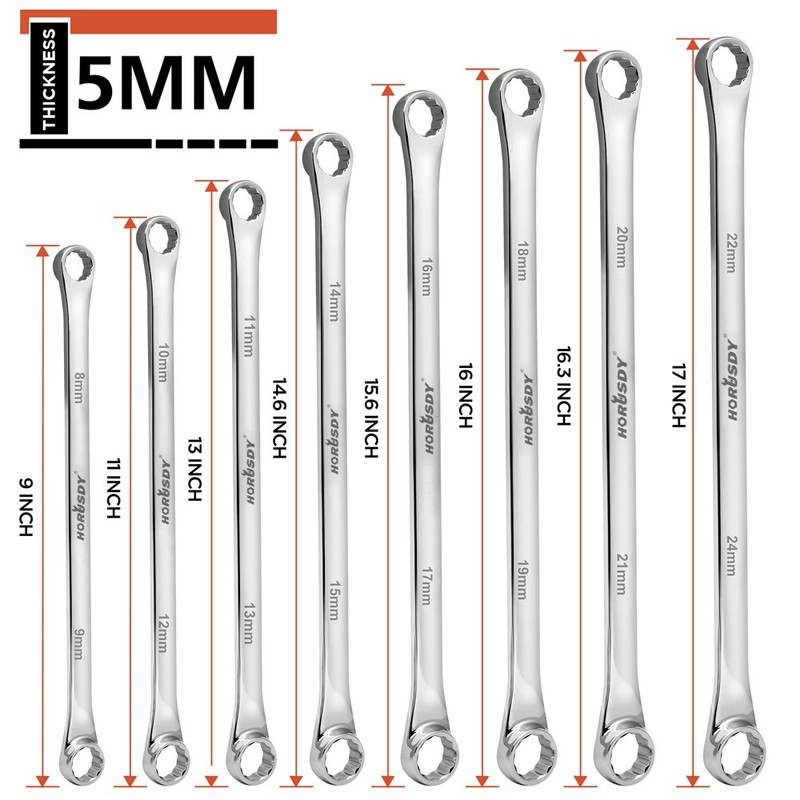 8PC Extra Long Double Box-End Wrench Set Metric 8–24 mm 15° Offset 12-Point CR-V gallery