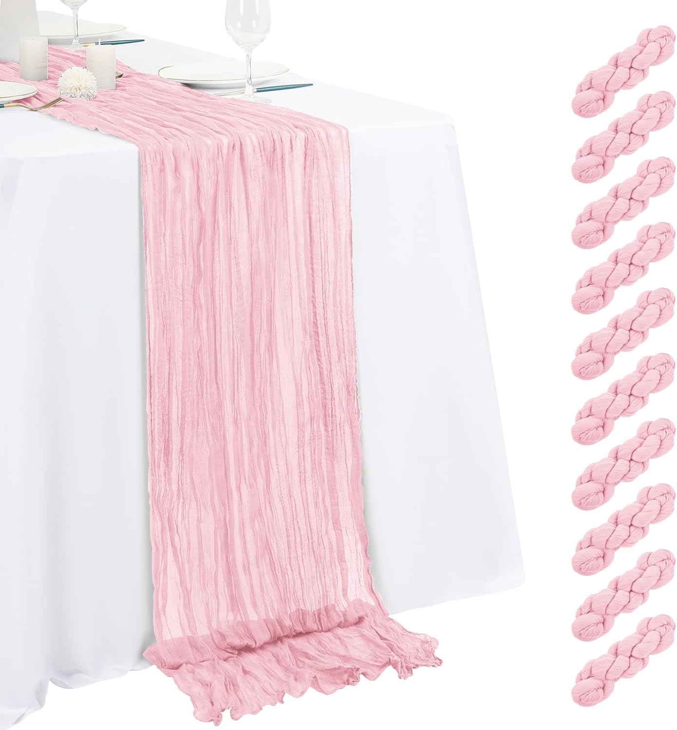 10 Pack Light Pink Cheesecloth Table Runner 17x108 Inch Semi Sheer Boho Gauze gallery