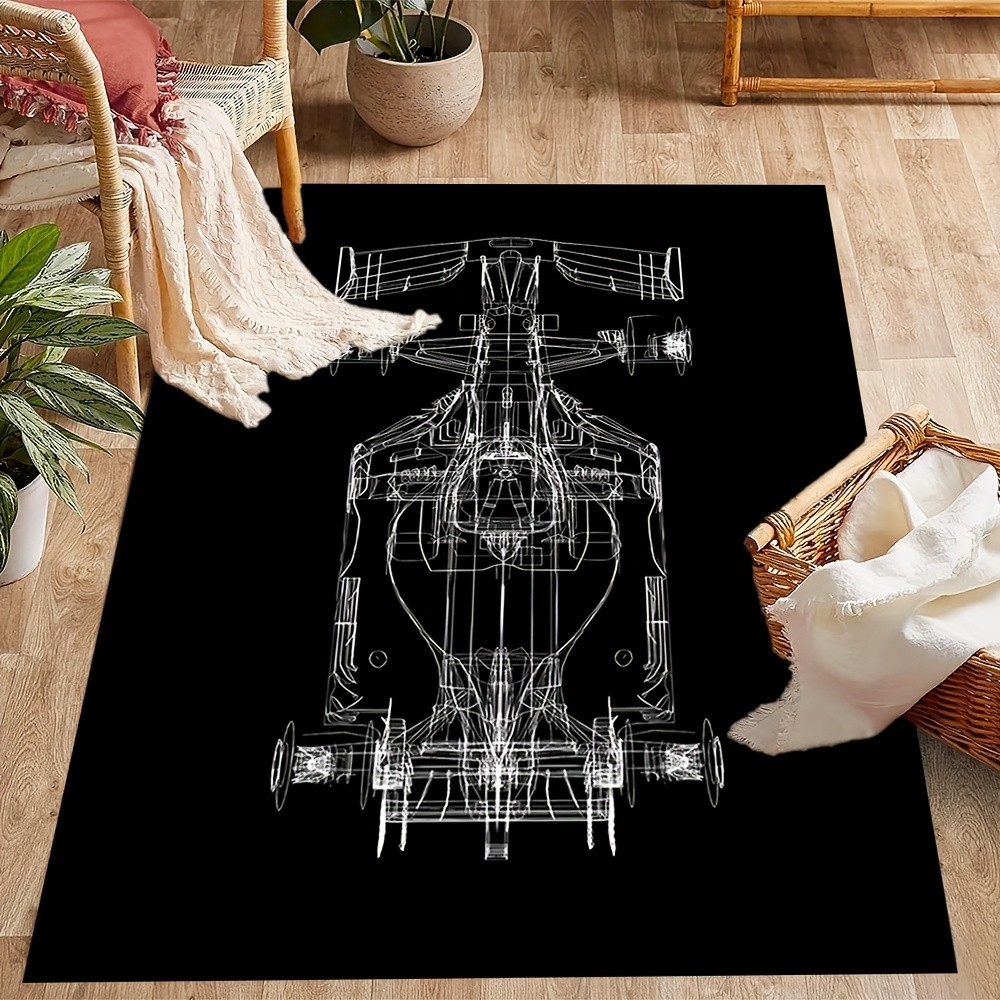 1pc,2D Flat Printing Racing Car Line Art Modern Minimalist Living Room Rug,Bedr gallery