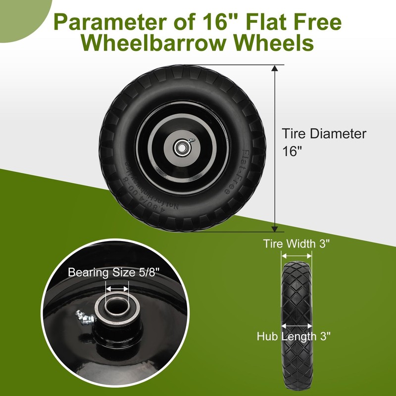 16 Inch Flat Free Wheelbarrow Tire Solid 4.80 4.008 Polyurethane 5/8 3/4 Inch B gallery