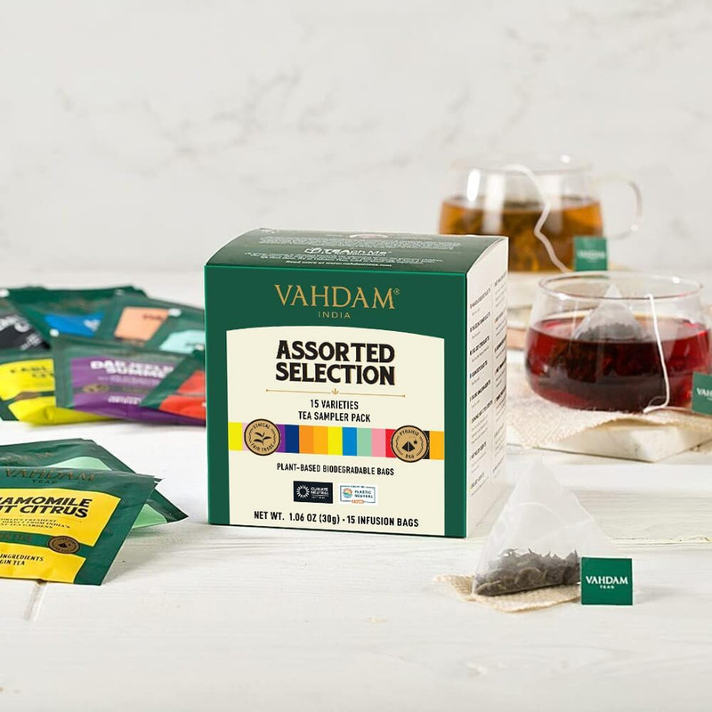 Assorted Tea Sampler 15 Variety Pyramid Bags Gift Set Black Green gallery