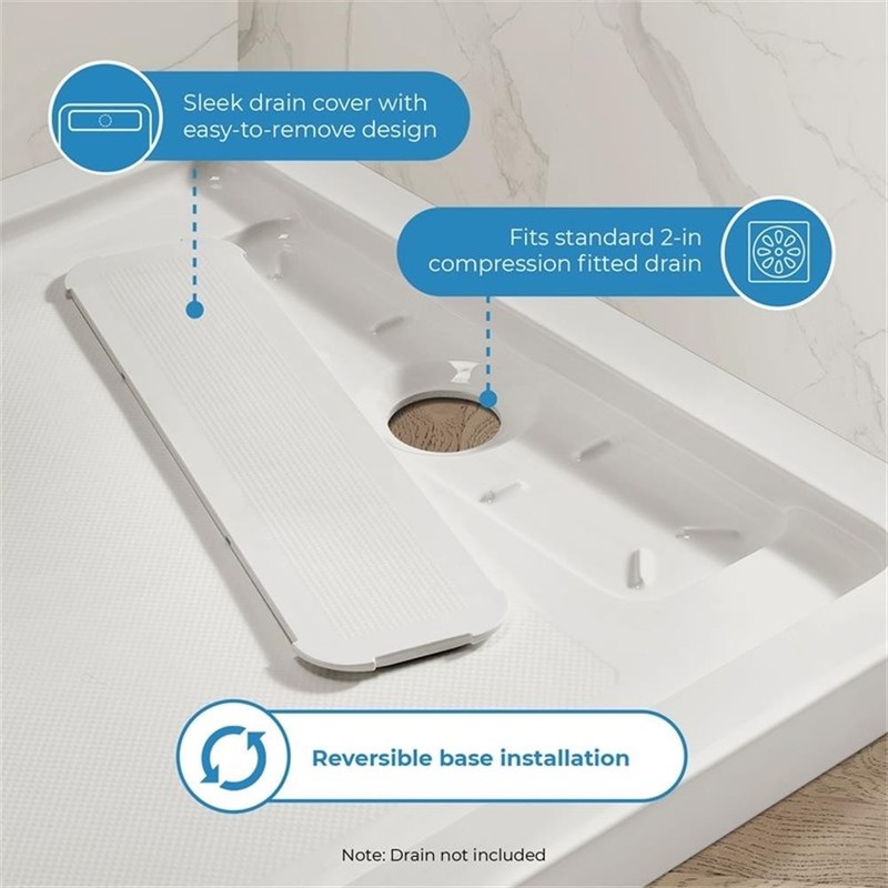 Pemberly Row 40"W x 36"D Reversible Shower Base with Hidden Side Drain gallery