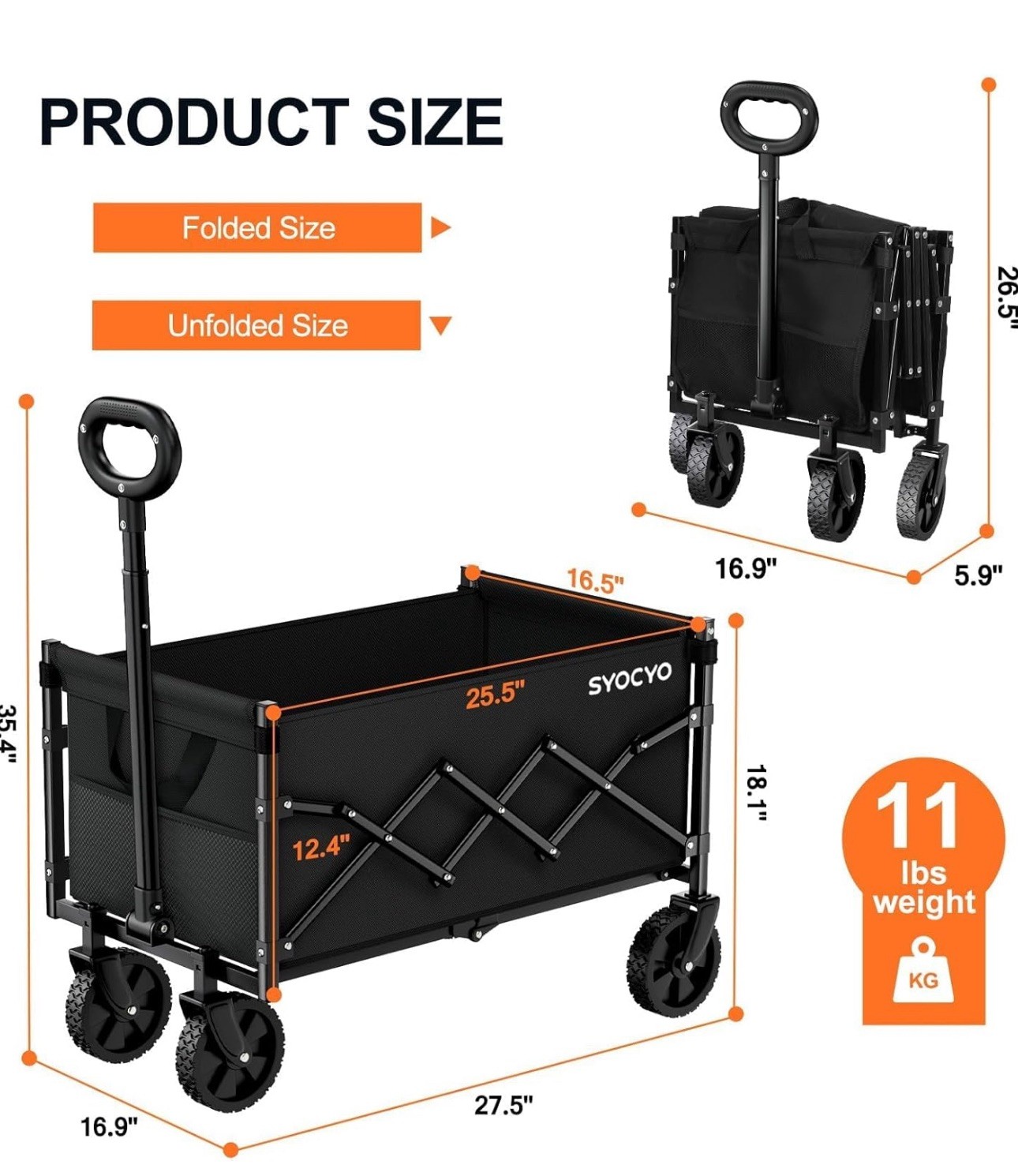 Collapsible Wagon Carts 225LBS Heavy Duty Folding Cart Black gallery