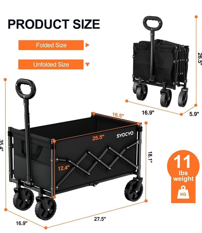 Collapsible Wagon Carts 225LBS Heavy Duty Folding Cart Black gallery