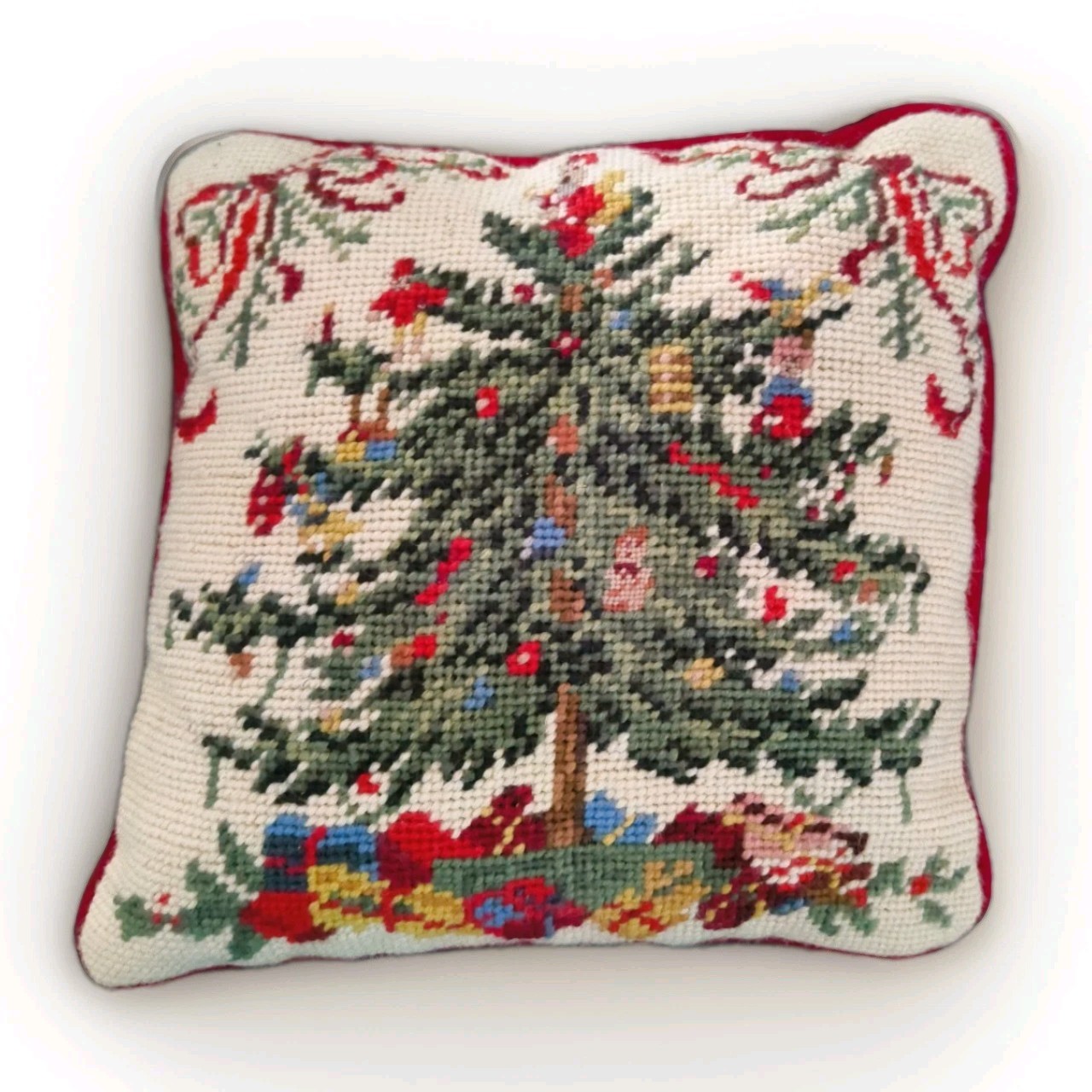 Spode Design Christmas Tree Design Needlepoint Pillow gallery