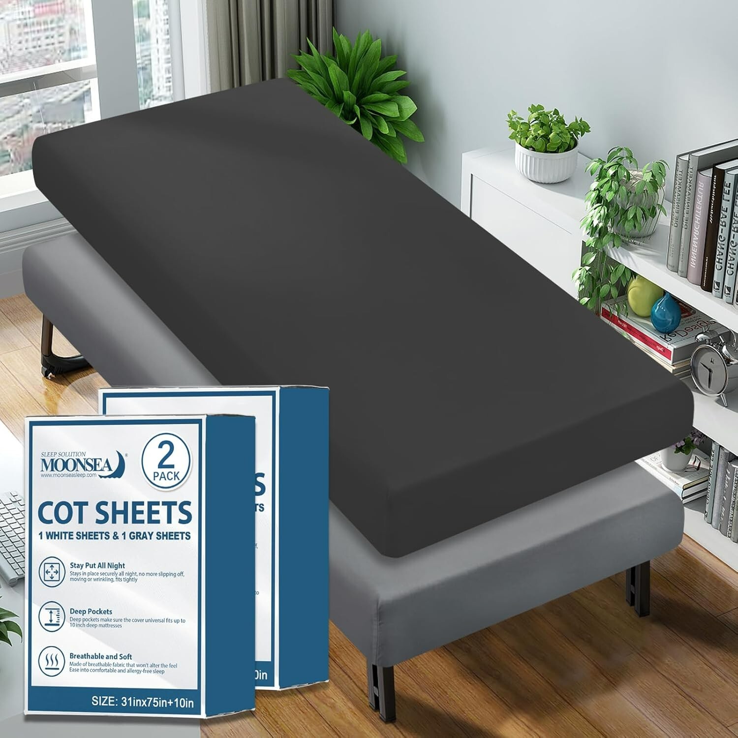 Cot Fitted Sheets Snug Fit Narrow Twin/Travel Size Mattress 2 Pack 31"x75"x10" gallery