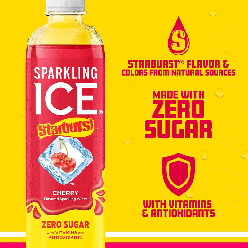 Sparkling Ice STARBURST Cherry, Zero Sugar Flavored Sparkling Water, with Vitami gallery