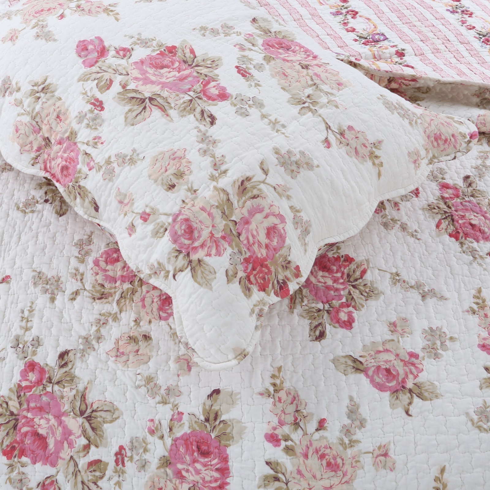 Spring Rose Floral Reversible 100%Cotton 3-Piece Quilt Set, Bedspread, Coverlet gallery