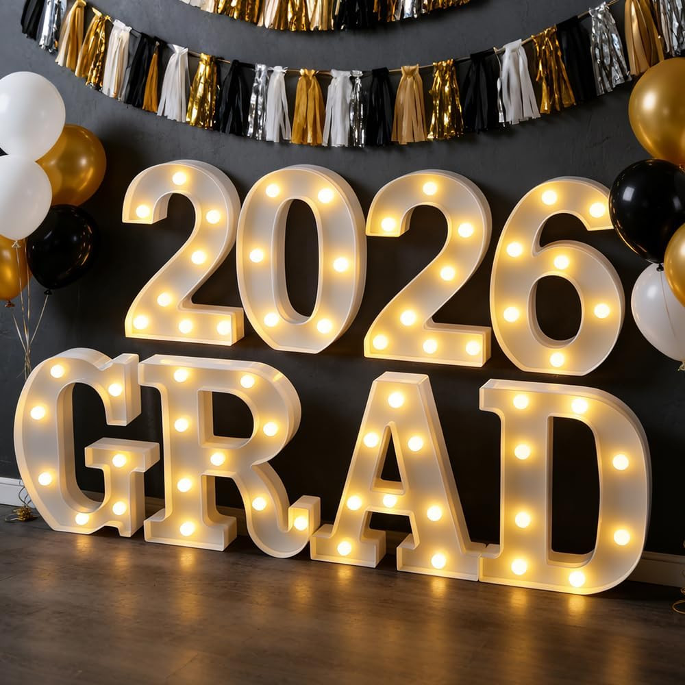 2026 Graduation Decorations – 8 LED Marquee Light-Up Letters,Grad 2026" for Pres gallery
